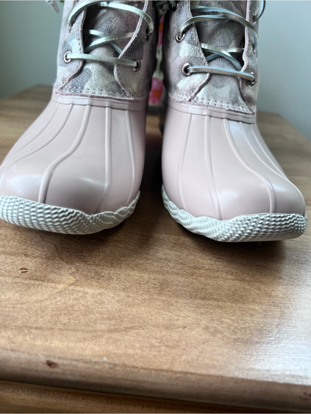 Sperry Women's Saltwater Metallic Camo Pink Waterproof Duck Boots Size 9 - Picture 7 of 10